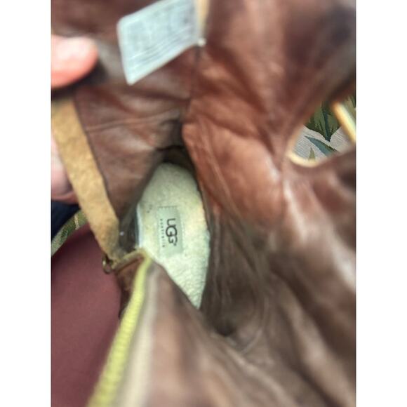 UGG Boot Brown Leather Quilted Mid High Conner Fawn Australia side zip sizs 9 - Picture 12 of 14